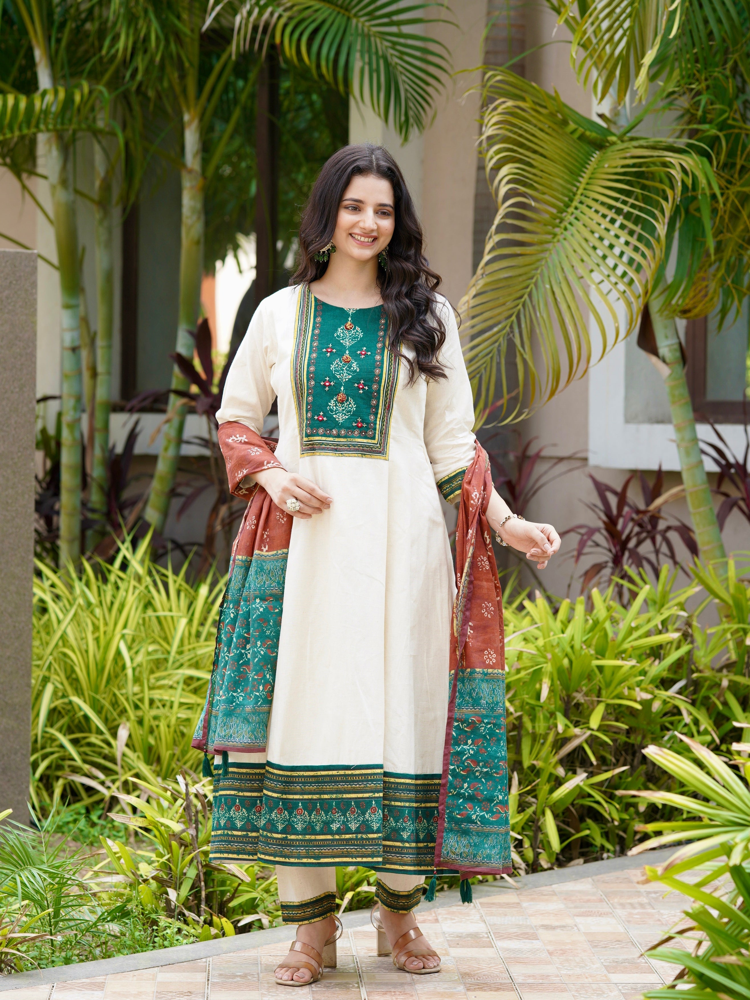 Satrangi Saaz Green and Red Ethnic Anarkali Dress Geetha Creation