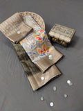 Mystic Lotus Nightfall Handloom Jacquard Border Tussar Saree JQ2 Geetha Creation