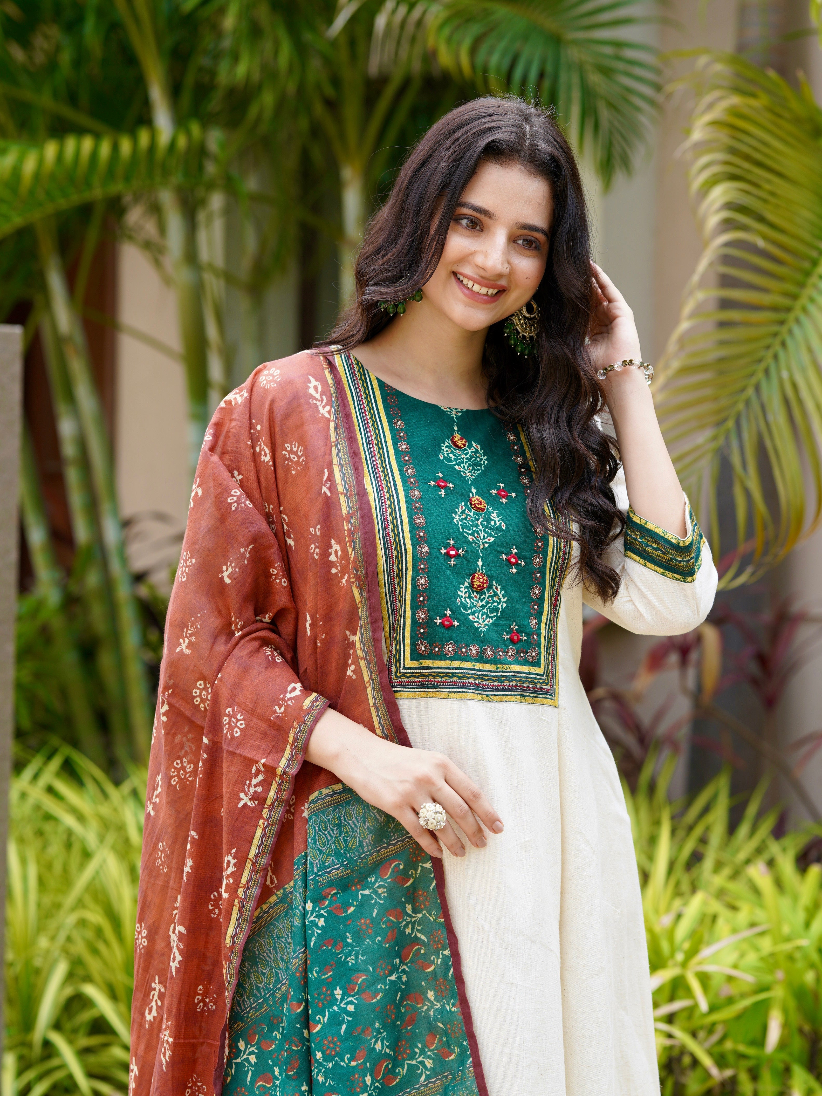 Satrangi Saaz Green and Red Ethnic Anarkali Dress Geetha Creation