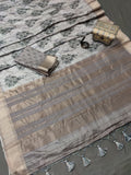 Monochrome Petal Mingle Handloom Jacquard Border Tussar Saree JQ2 Geetha Creation