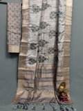 Monochrome Petal Mingle Handloom Jacquard Border Tussar Saree JQ2 Geetha Creation