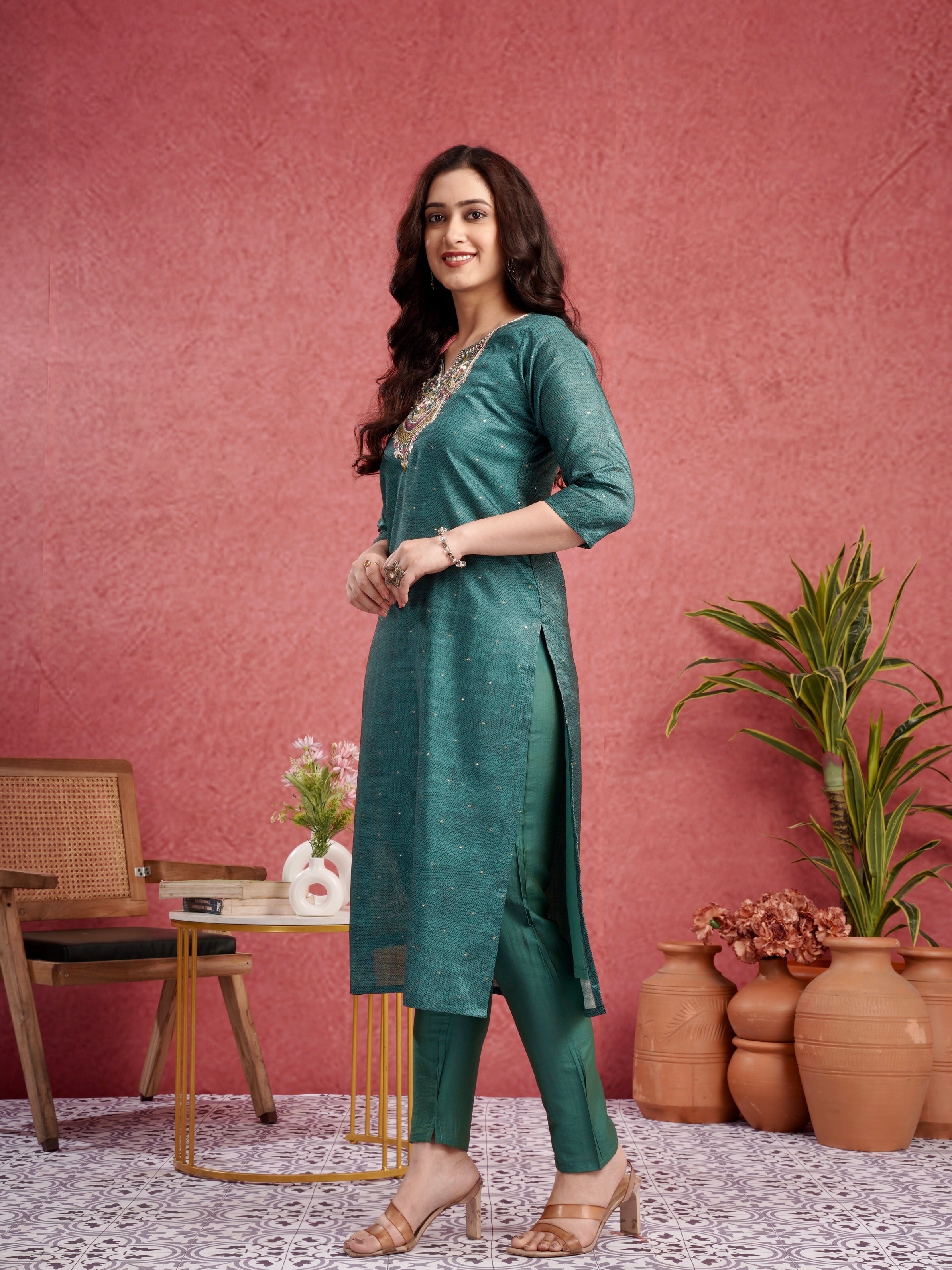 Lush Green Premium Ethnic Ready To Wear Kurti Set Geetha Creation