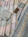 Blue Pastel Blocks Radiant Satin Saree CSB1