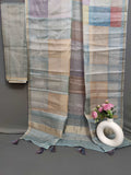 Blue Pastel Blocks Radiant Satin Saree CSB1