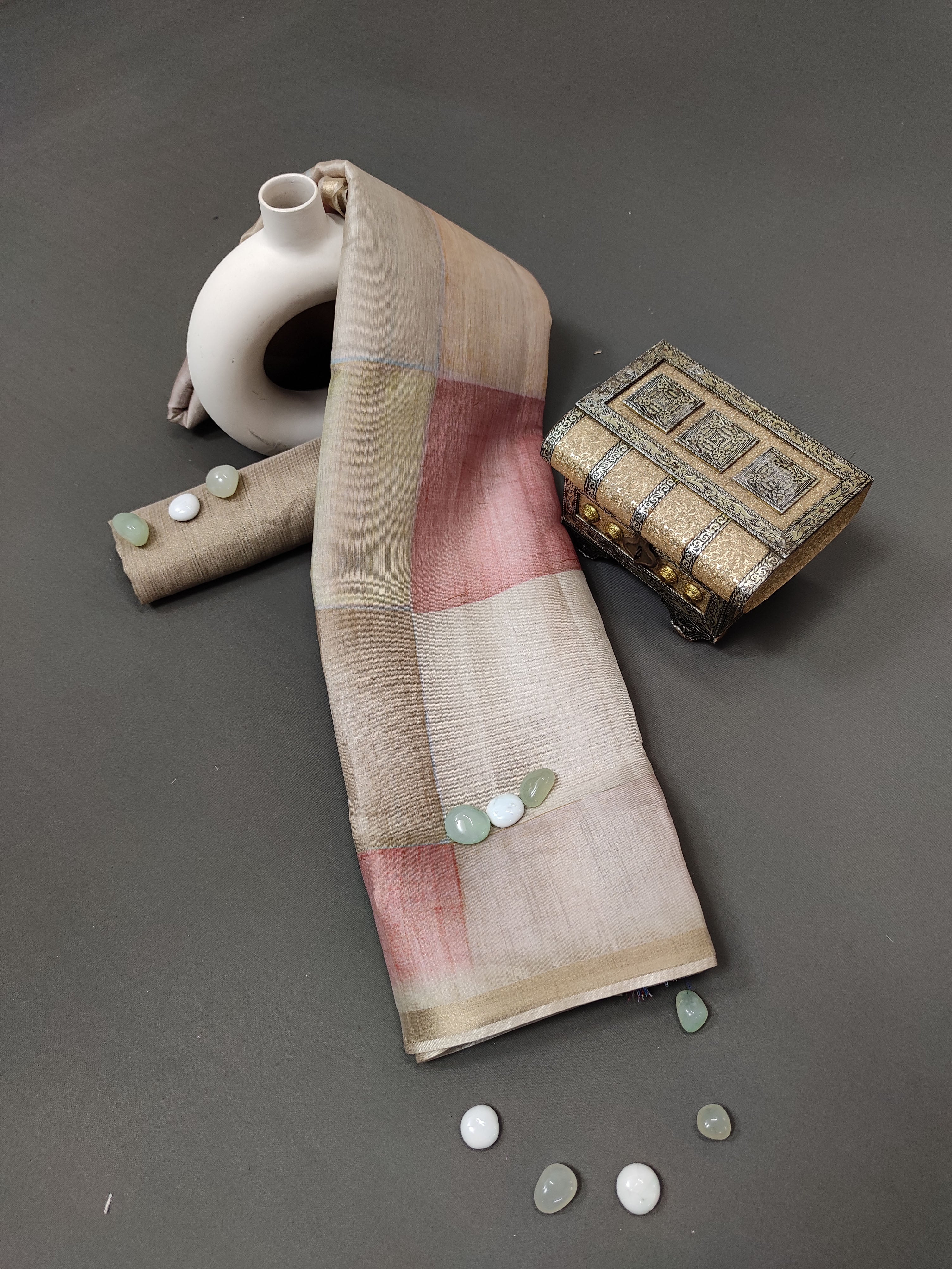 Pink Pastel Blocks Radiant Satin Saree CSB1 Geetha Creation