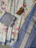 Blue Elegance with Pink Petals Radiant Satin Saree CSB1