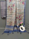 Blue Elegance with Pink Petals Radiant Satin Saree CSB1