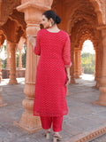 Red Bandhani Pure Organza Ready to wear Kurta set Geetha Creation