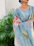 Sparkling Blue Cotton Silk Ready to Wear Silk Kurti Set Geetha Creation