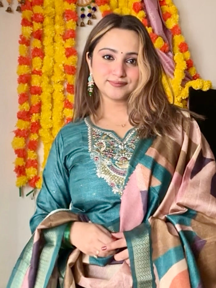 Lush Green Premium Ethnic Ready To Wear Kurti Set Geetha Creation