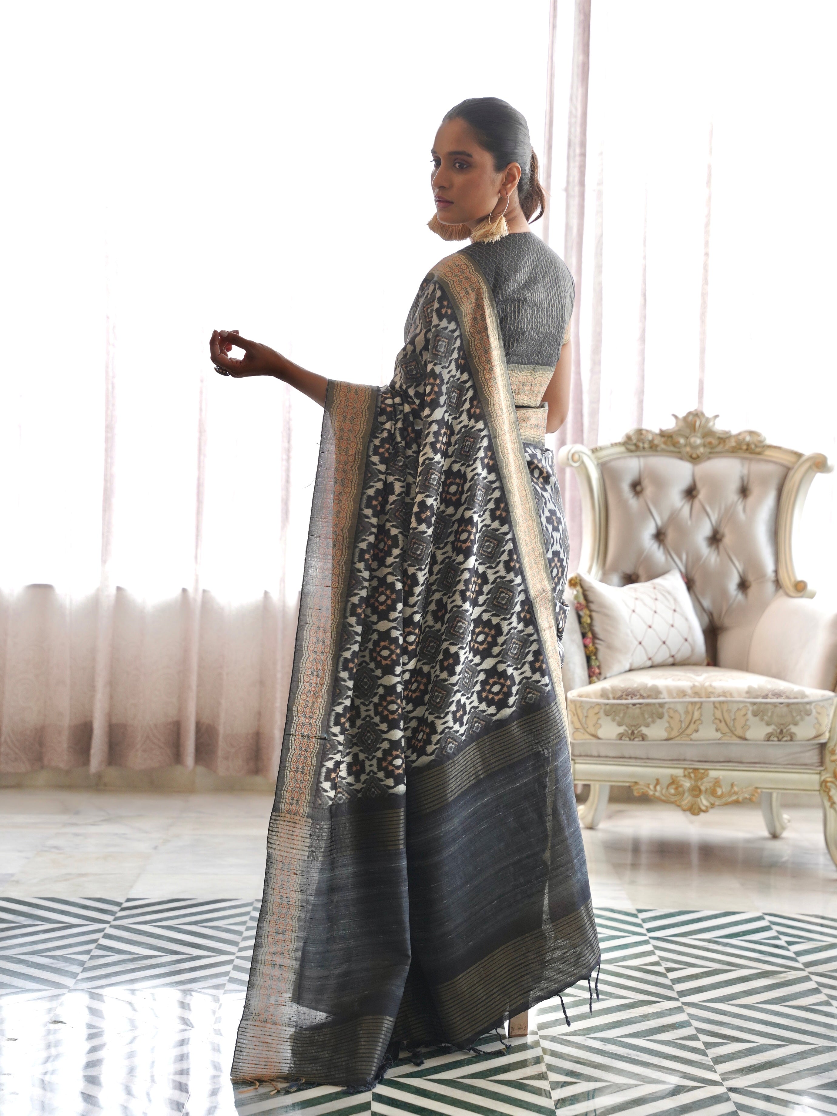 Black Patola Chapa Handloom Tussar Saree C1 Geetha Creation