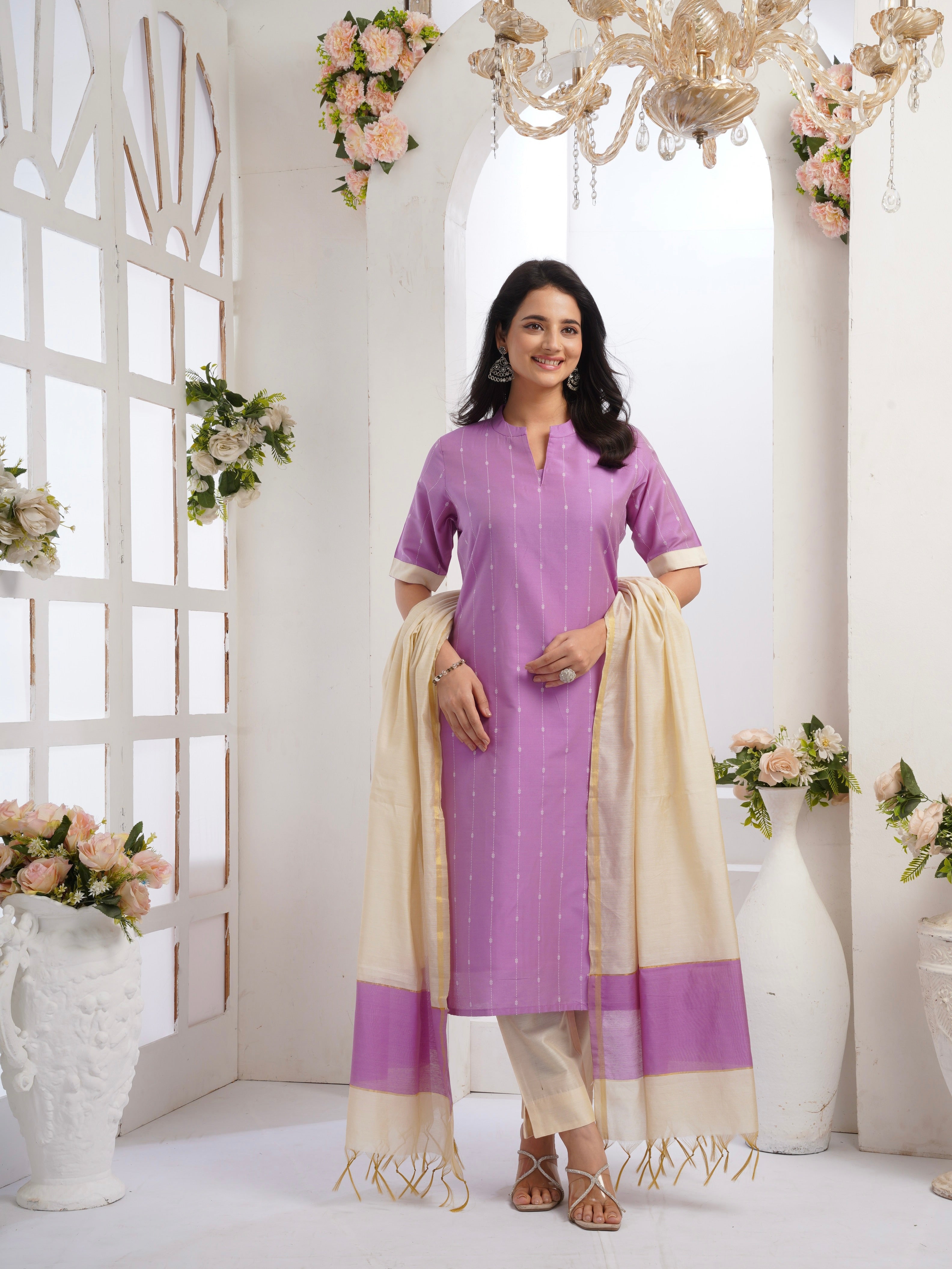 Silken Grace Ready to Wear Cotton Silk Kurta Set Geetha Creation