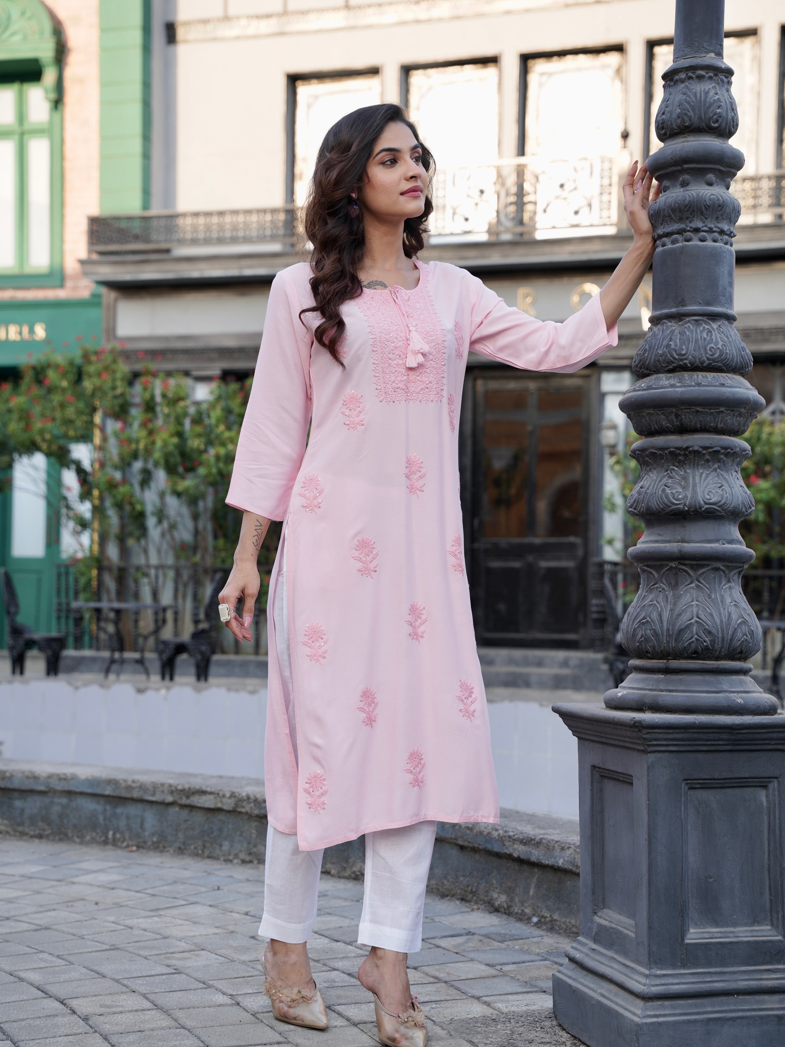 Premium Self Chikankari Kurta Geetha Creation