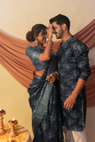 Metallic Blue Floral Bliss Tussar Couple Outfits Geetha Creation