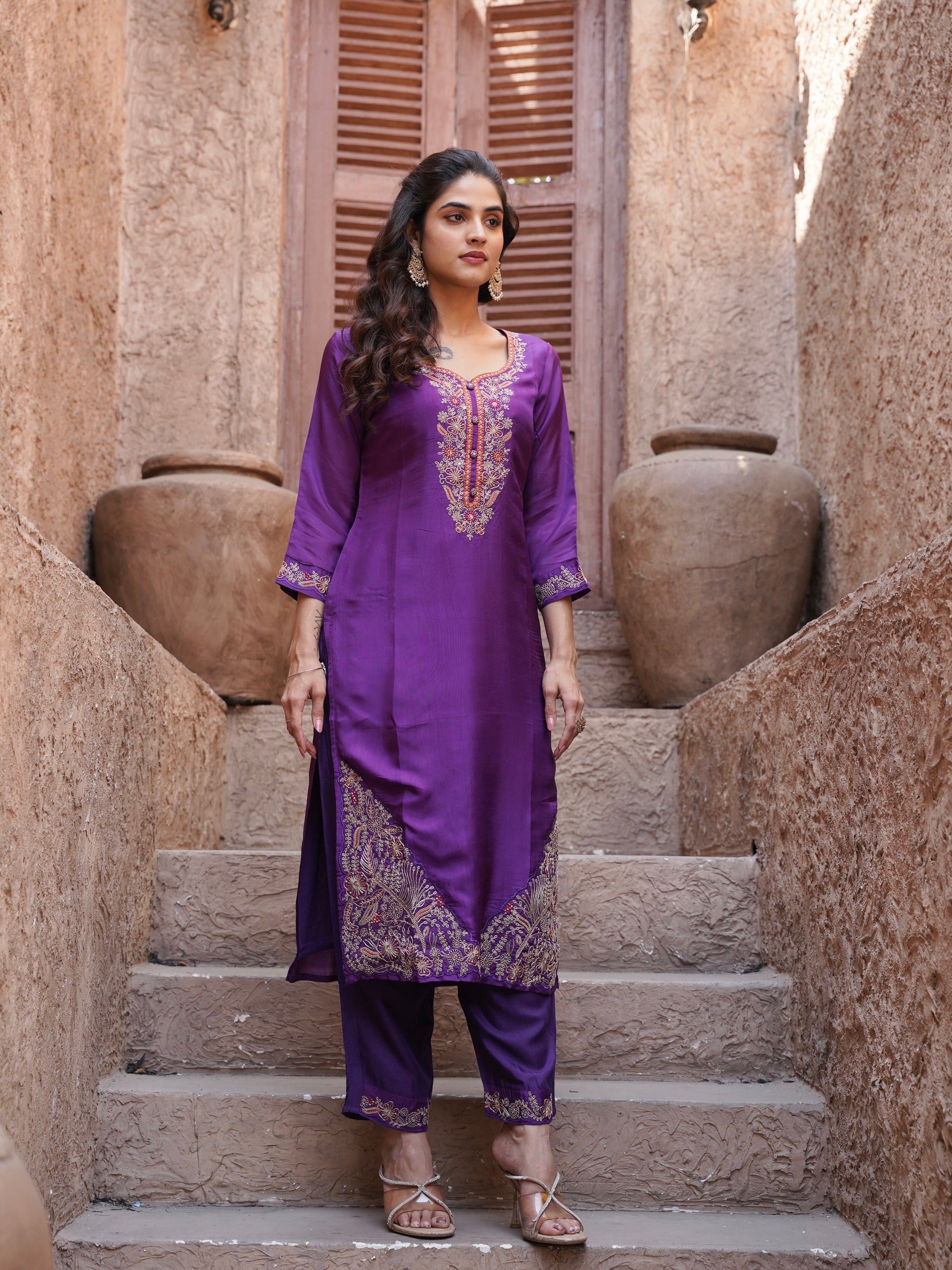 Vibrant Violet with Rani Ready to Wear Silk Kurti Set Geetha Creation