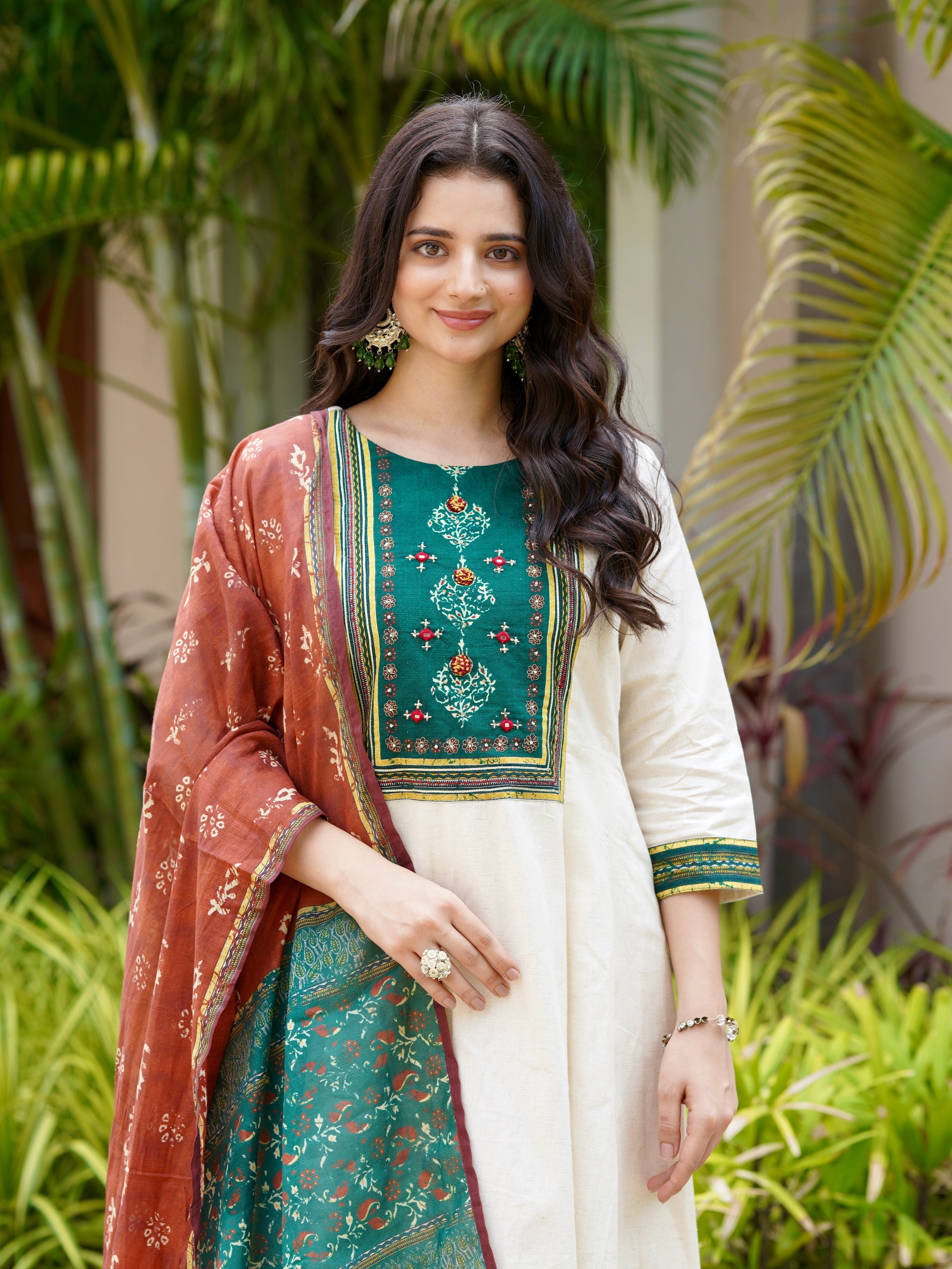 Satrangi Saaz Green and Red Ethnic Anarkali Dress Geetha Creation