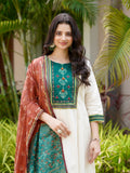 Satrangi Saaz Green and Red Ethnic Anarkali Dress Geetha Creation