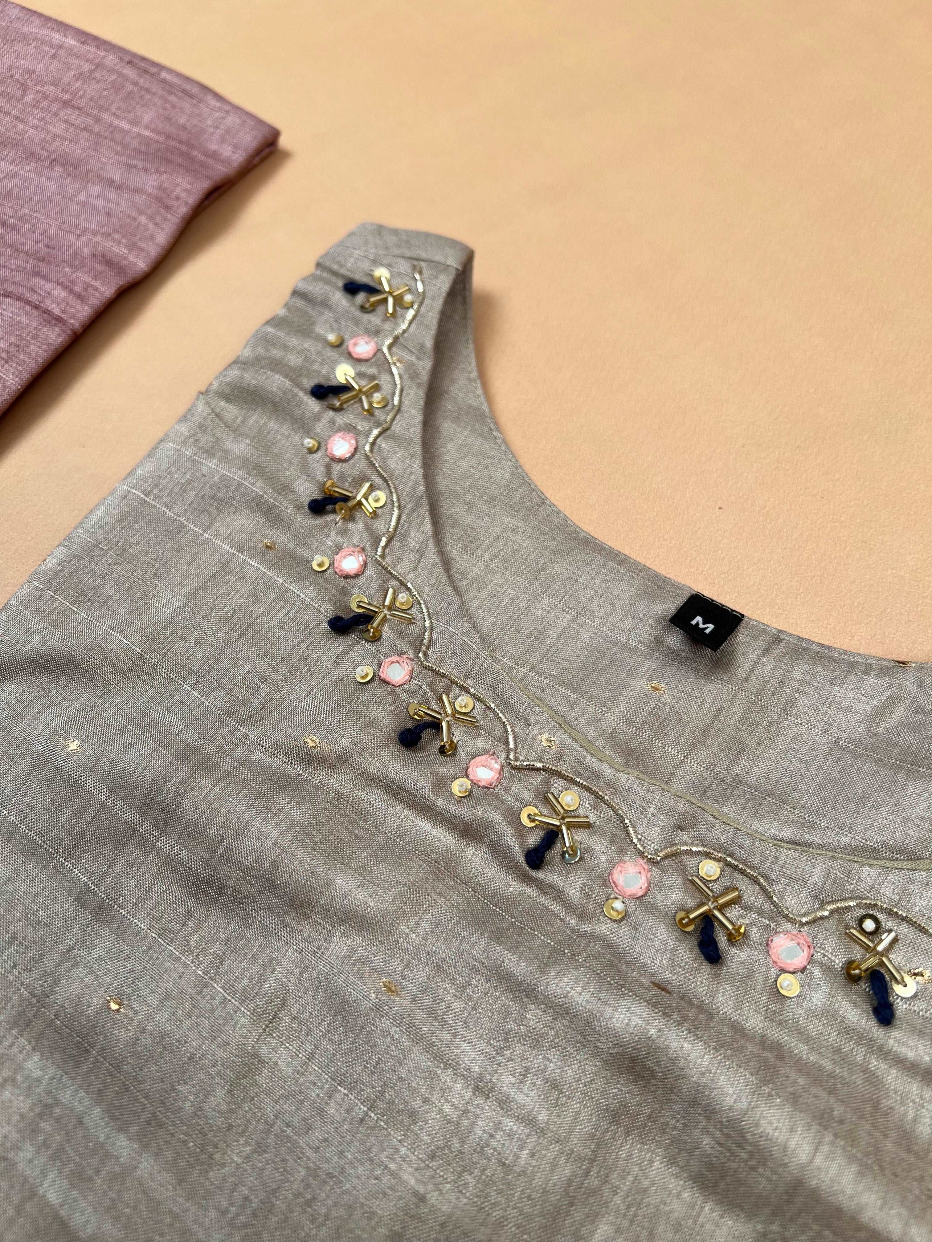 Pink with Chikoo Madhubani Ready to Wear Silk Kurti Set
