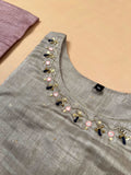 Pink with Chikoo Madhubani Ready to Wear Silk Kurti Set