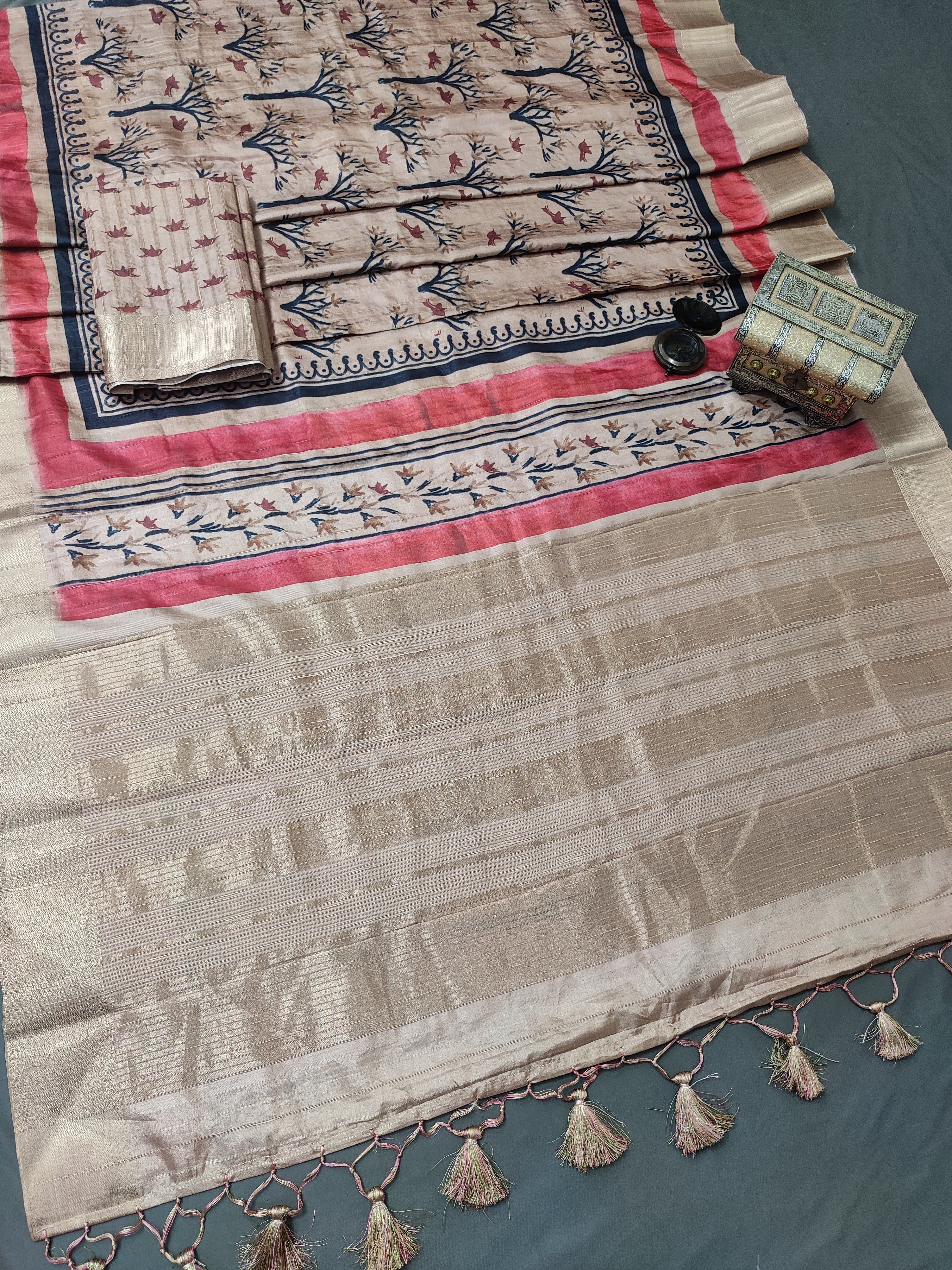 Scarlet Silhouette Handloom Jacquard Border Tussar Saree JQ2 Geetha Creation