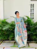 Sparkling Blue Cotton Silk Ready to Wear Silk Kurti Set Geetha Creation