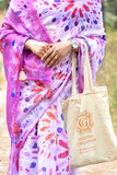 Bursting Rainbow Pink Abstract Linen Saree