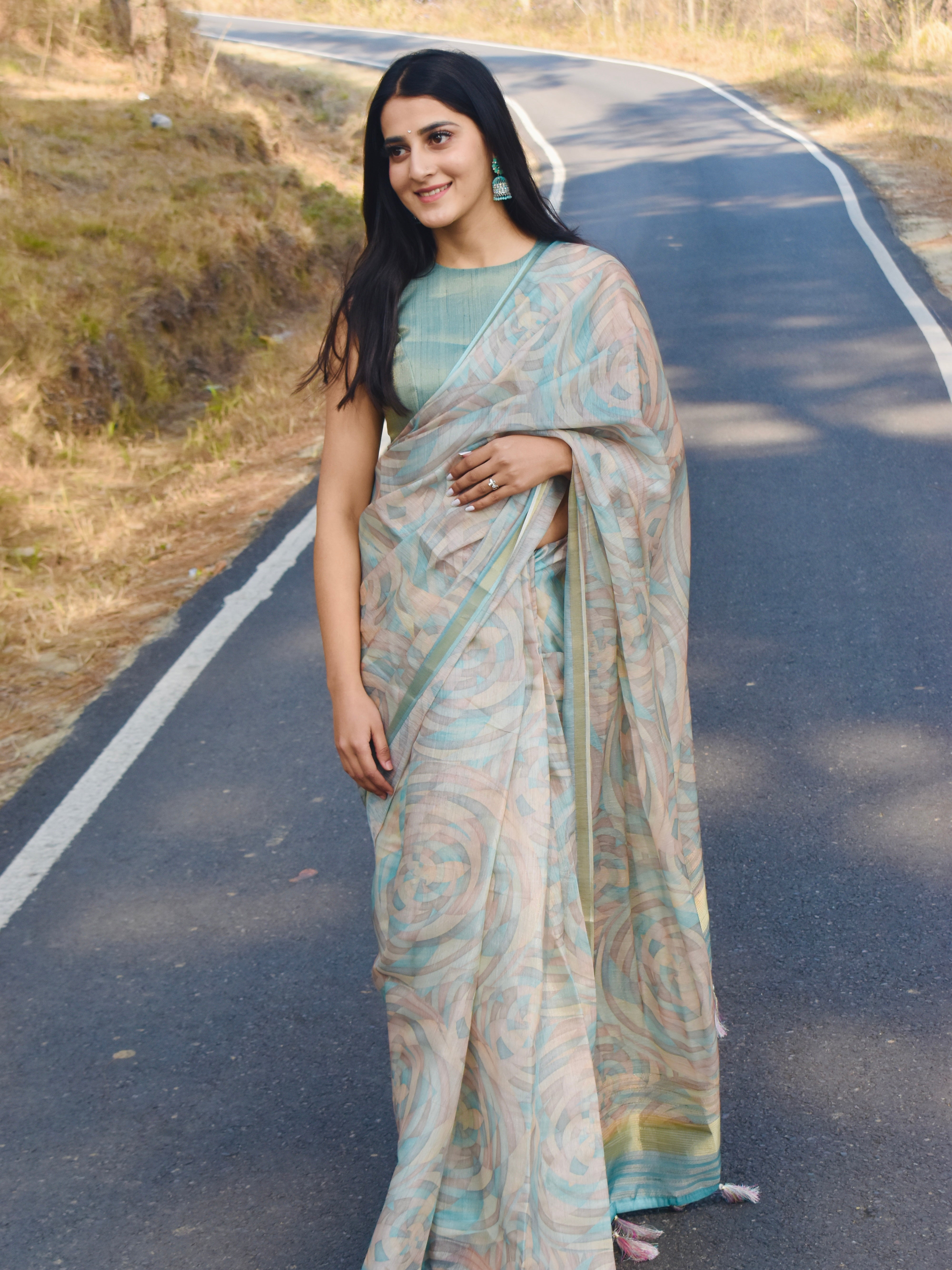 Teal Blue Enchanted Spectrum Radiant Satin Saree CSB1 Geetha Creation