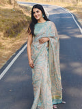 Teal Blue Enchanted Spectrum Radiant Satin Saree CSB1 Geetha Creation