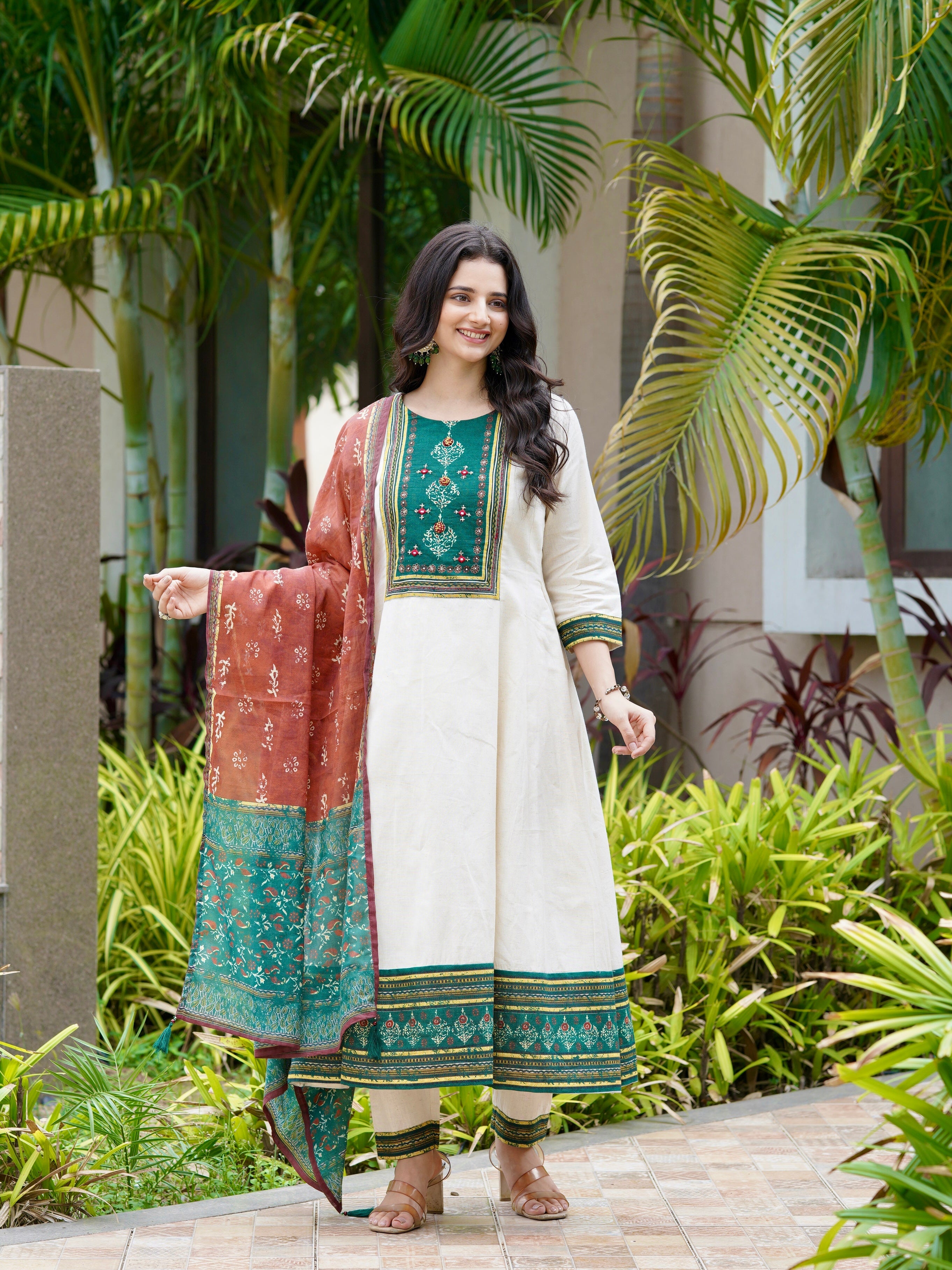 Satrangi Saaz Green and Red Ethnic Anarkali Dress Geetha Creation