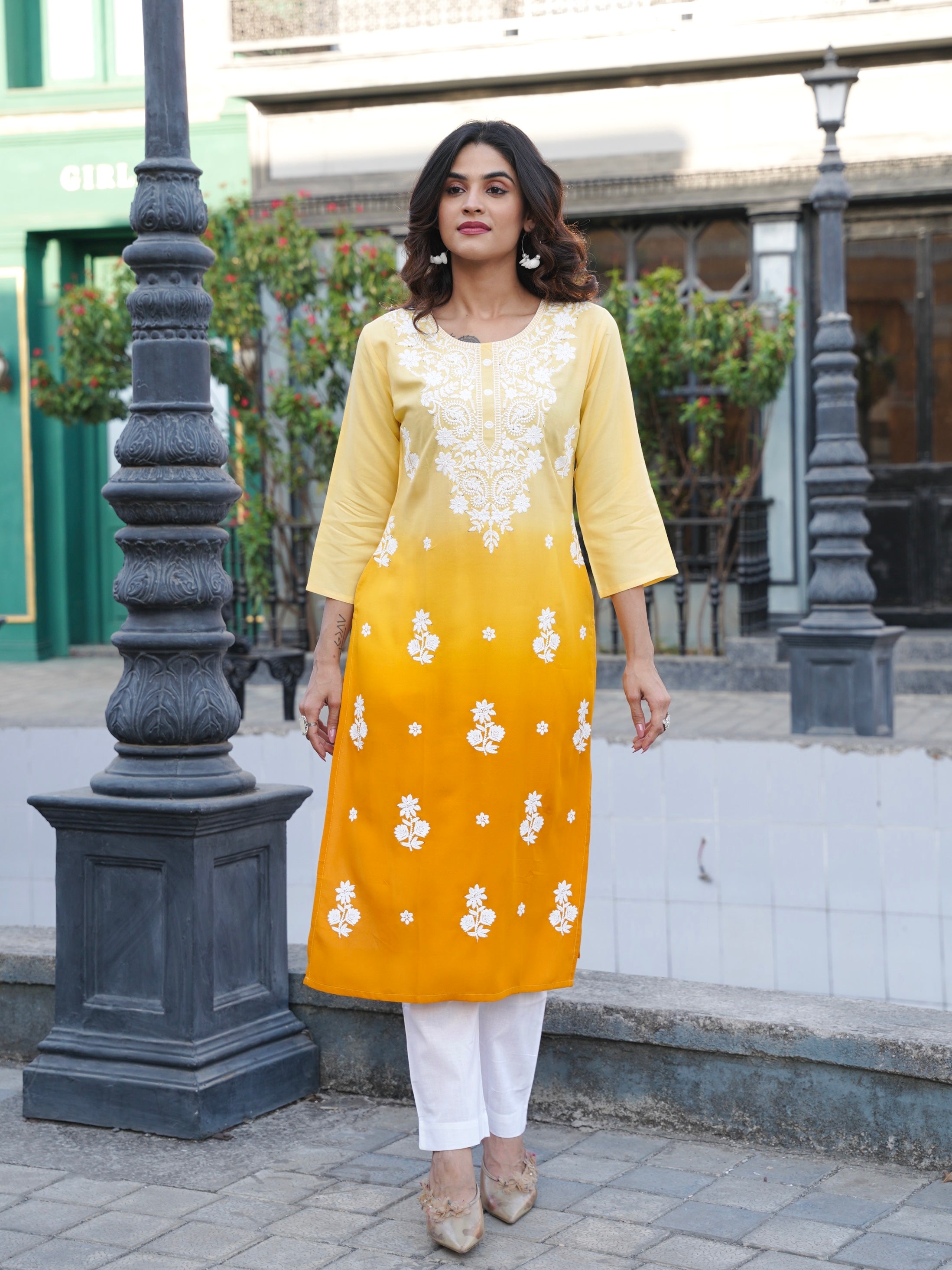 Premium Ombre Chikankari Kurta Geetha Creation