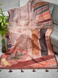 Rust Abstract Tussar Tissue Crushed Saree