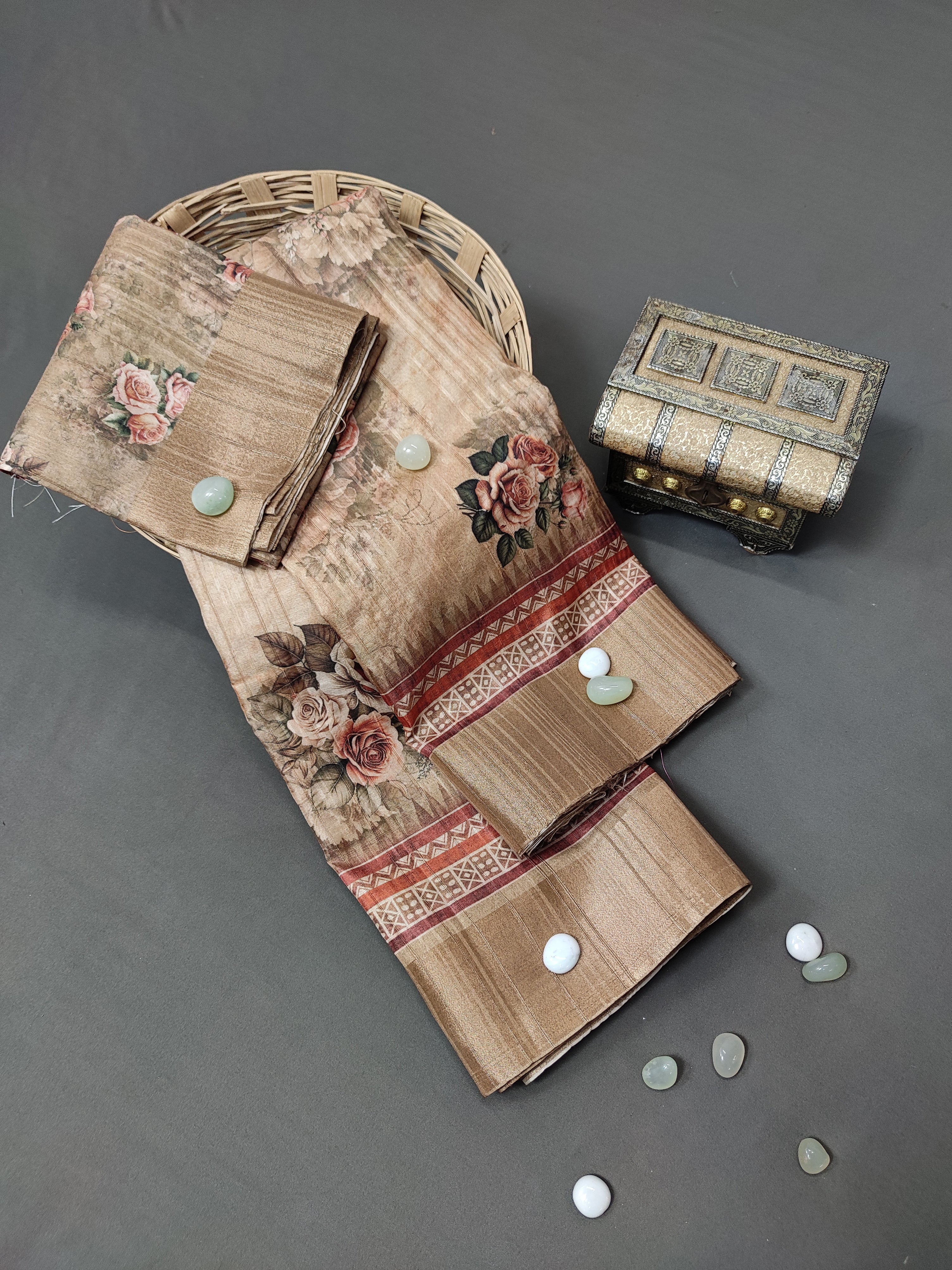 Terra Cotta Rose Mirage Chapa Handloom Tussar Saree CA1 Geetha Creation