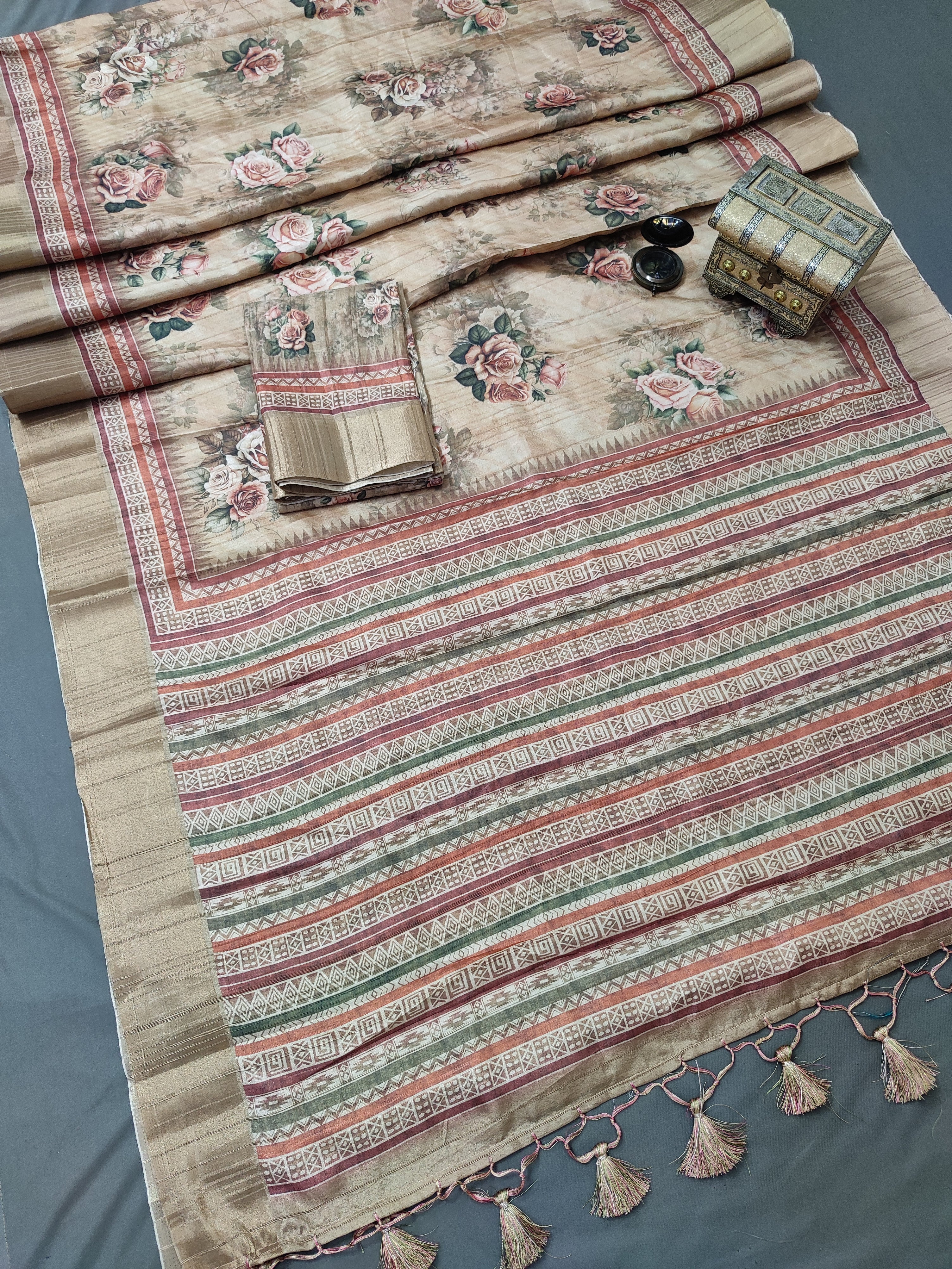 Terra Cotta Rose Mirage Chapa Handloom Tussar Saree CA1 Geetha Creation