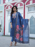 Rich Blue Premium Ethnic Ready To Wear Kurti Set