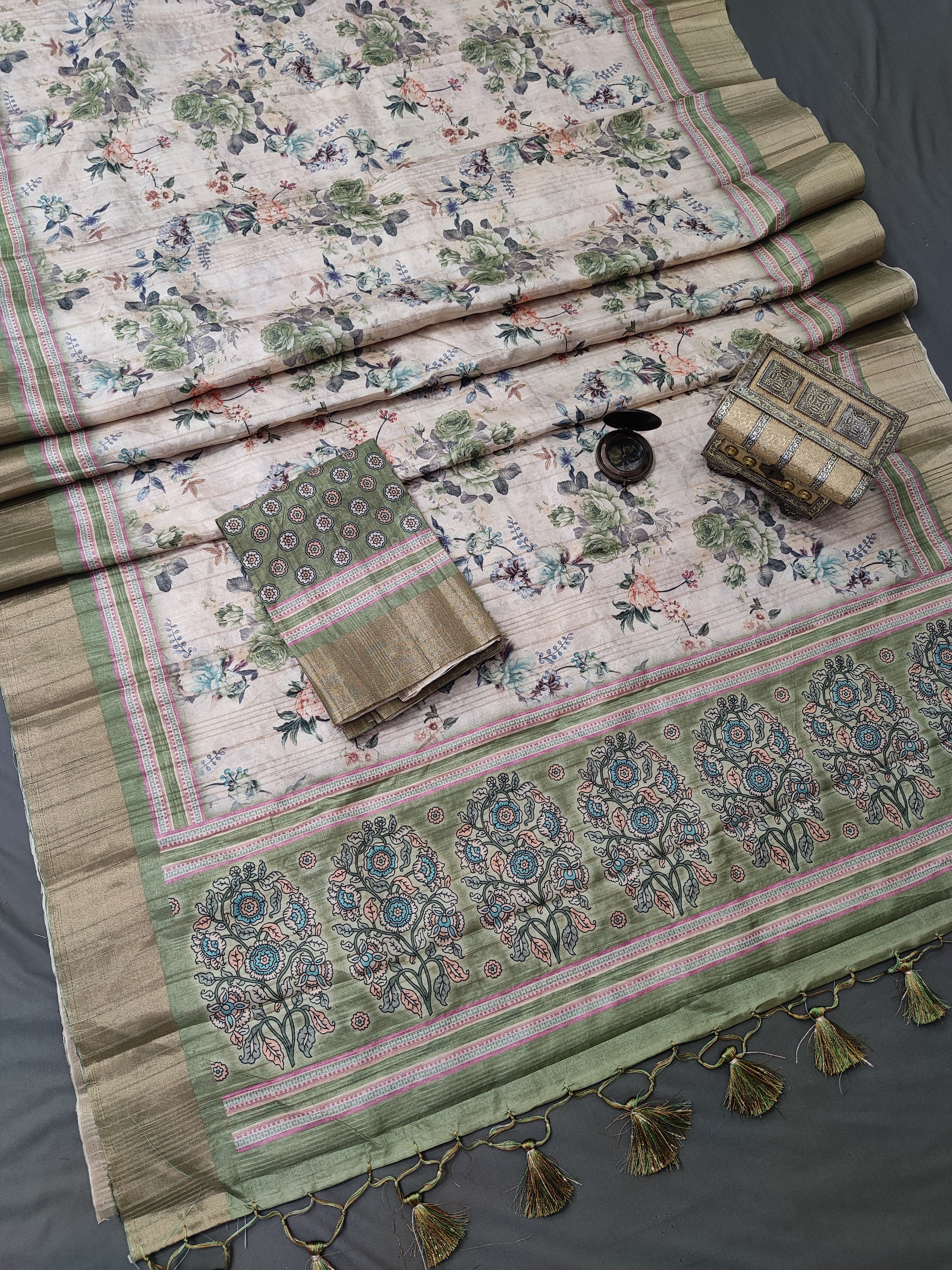 Tropical Pink Oasis Chapa Handloom Tussar Saree CA1 Geetha Creation