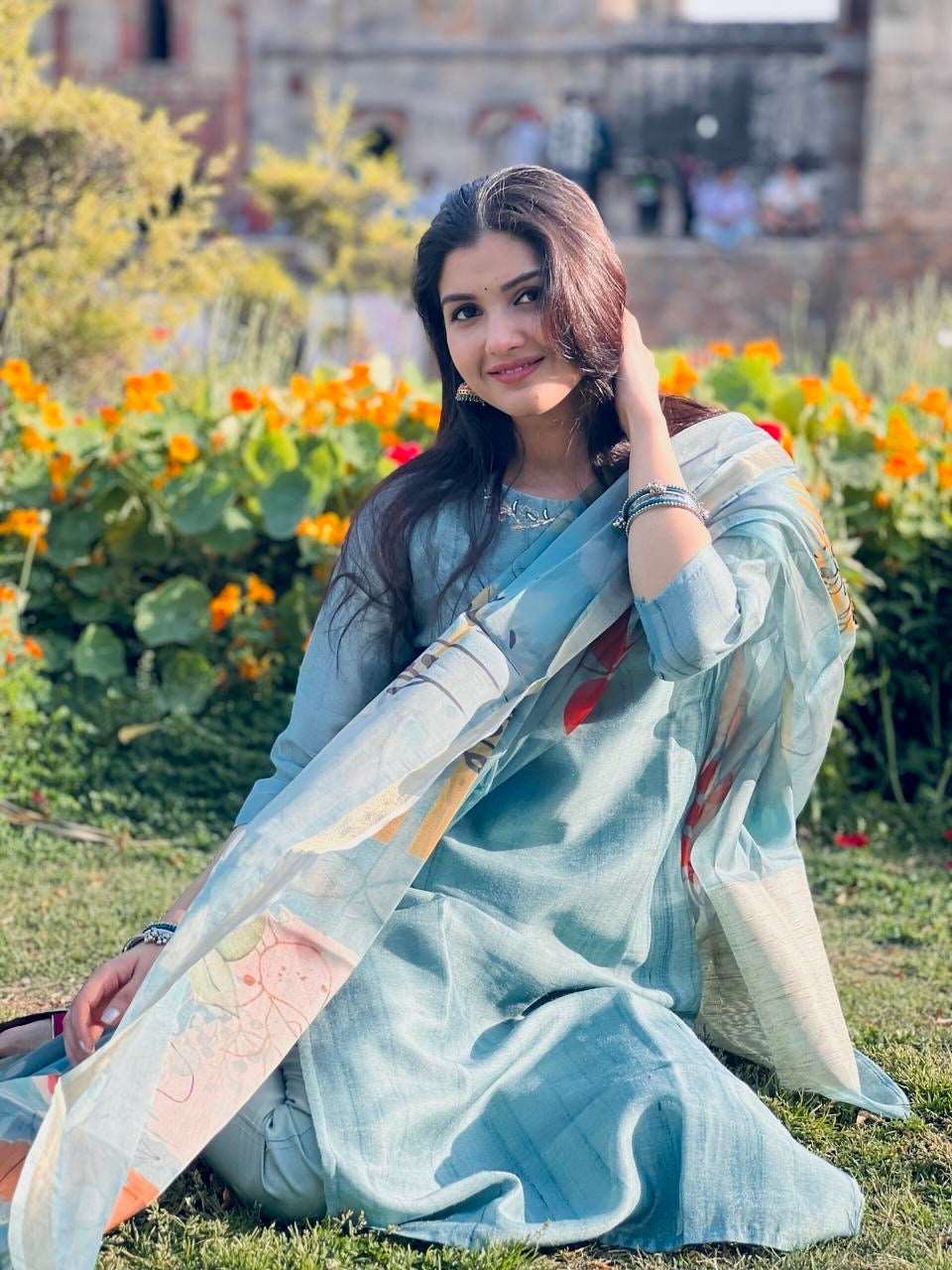 Sparkling Blue Cotton Silk Ready to Wear Silk Kurti Set