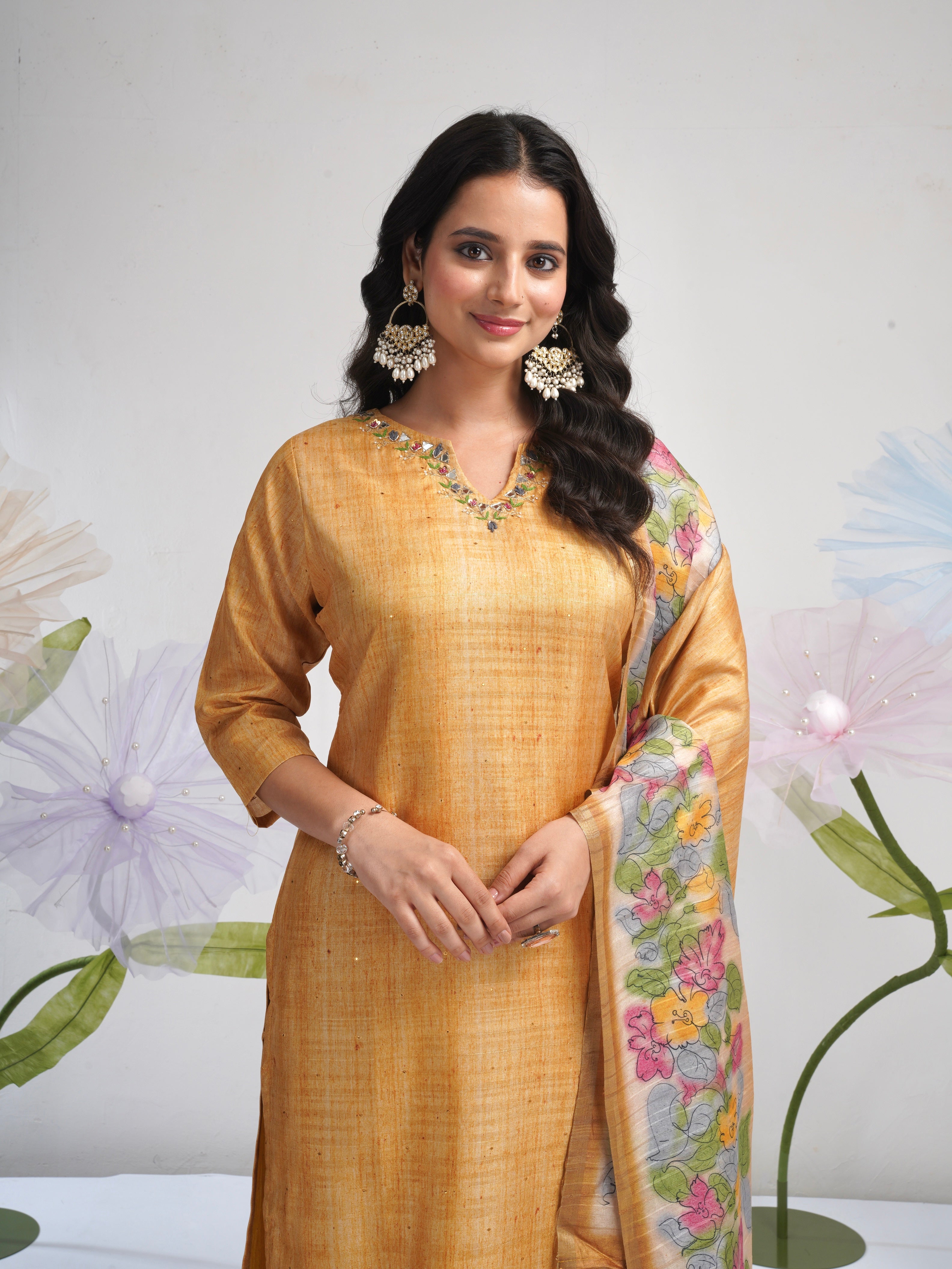 Haldi Mehendi Special Yellow with Floral Ready to Wear Salwar Set Geetha Creation