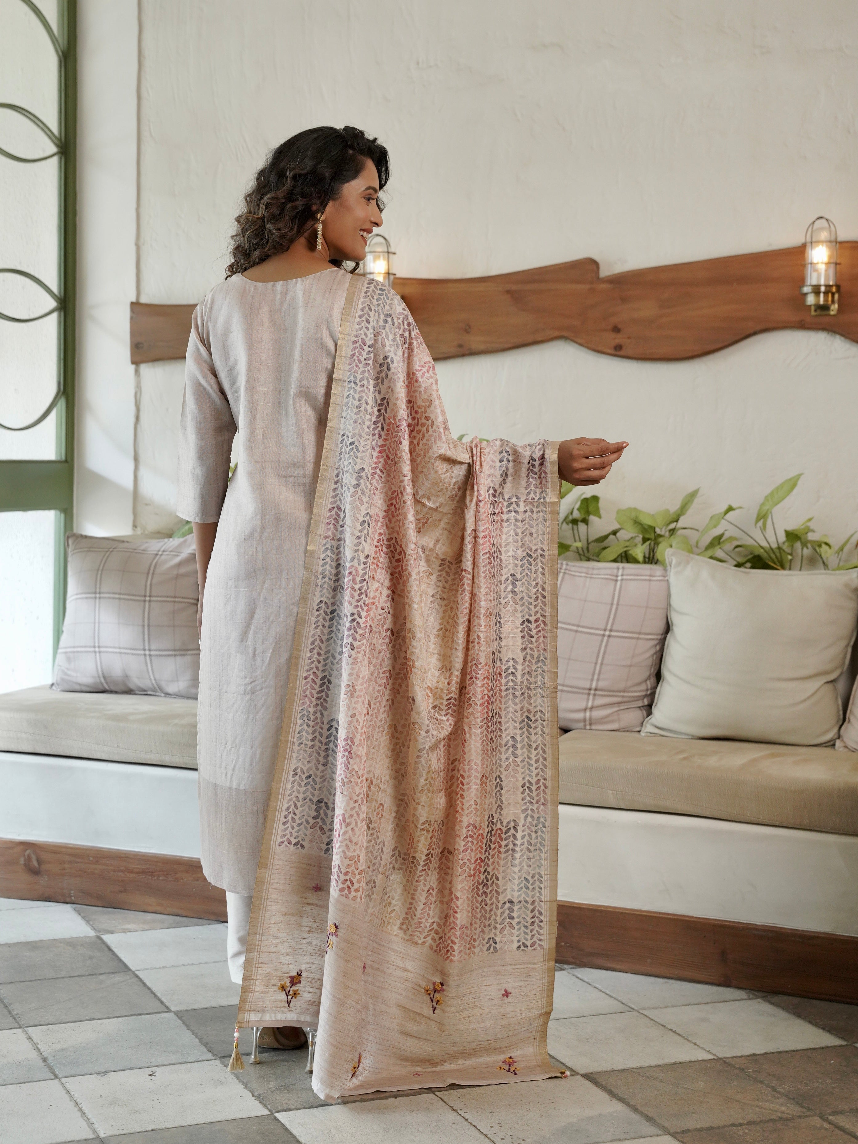 Pehrava in Hand Kantha Ready to Wear Silk Kurti Set Geetha Creation