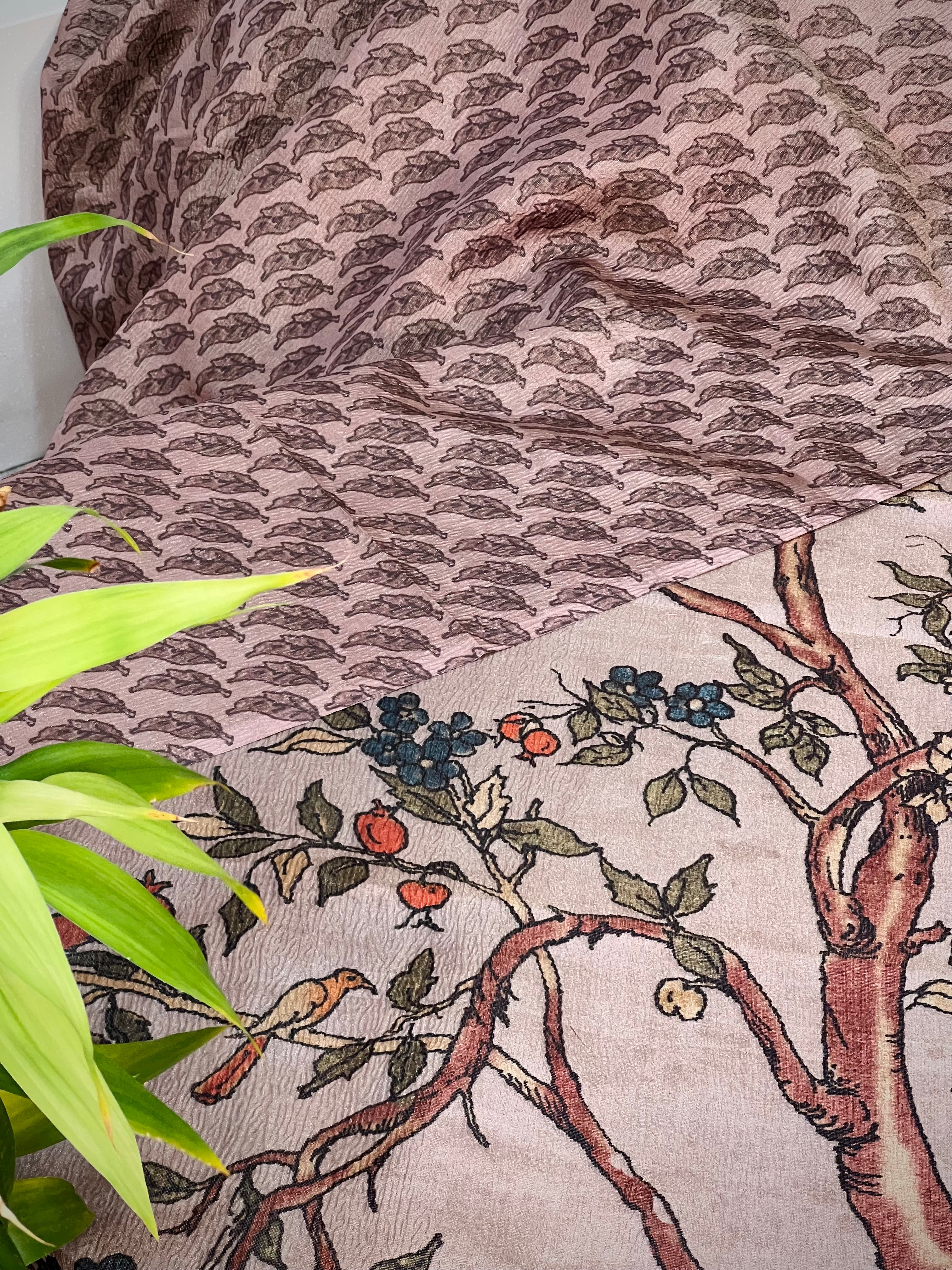 A story of a Tree in Tussar Tissue Crushed Saree Geetha Creation