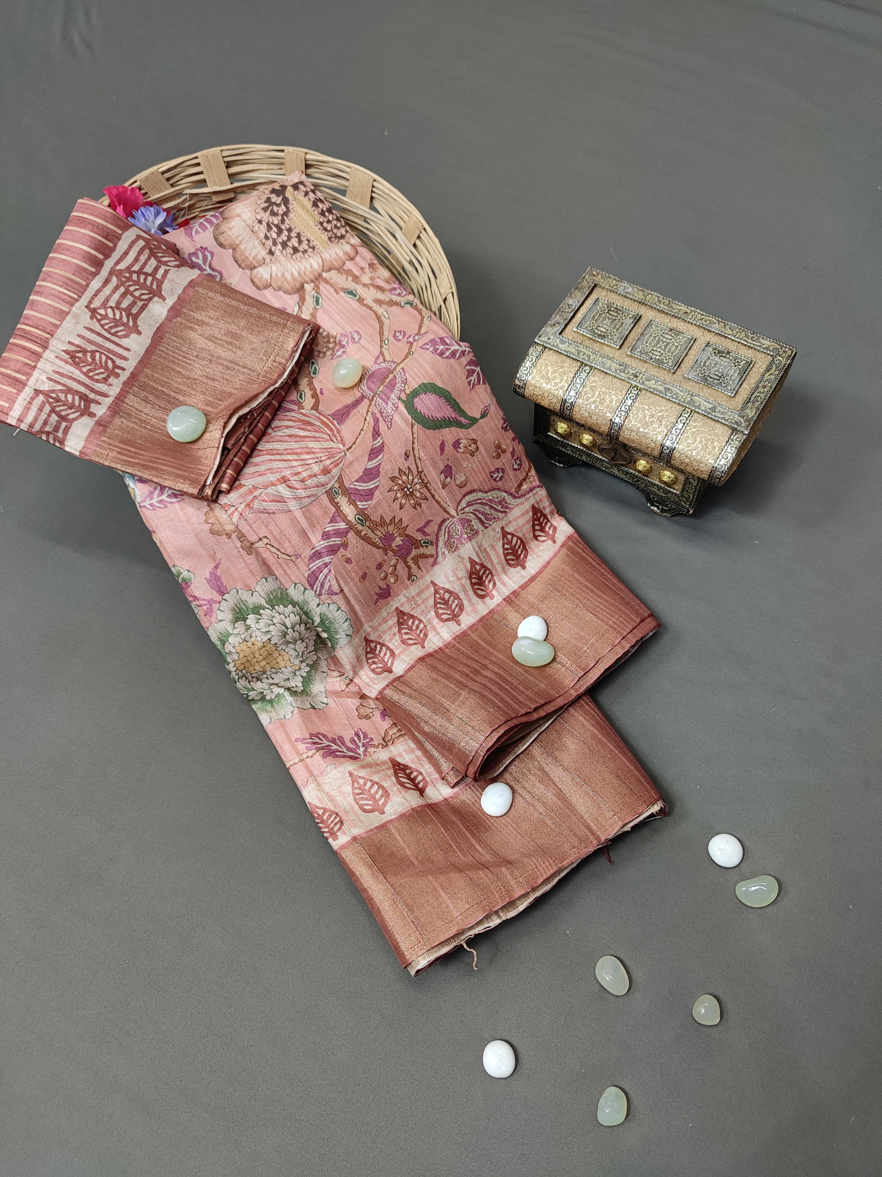 Pink Blossom Extravaganza Chapa Handloom Tussar Saree CA1 Geetha Creation