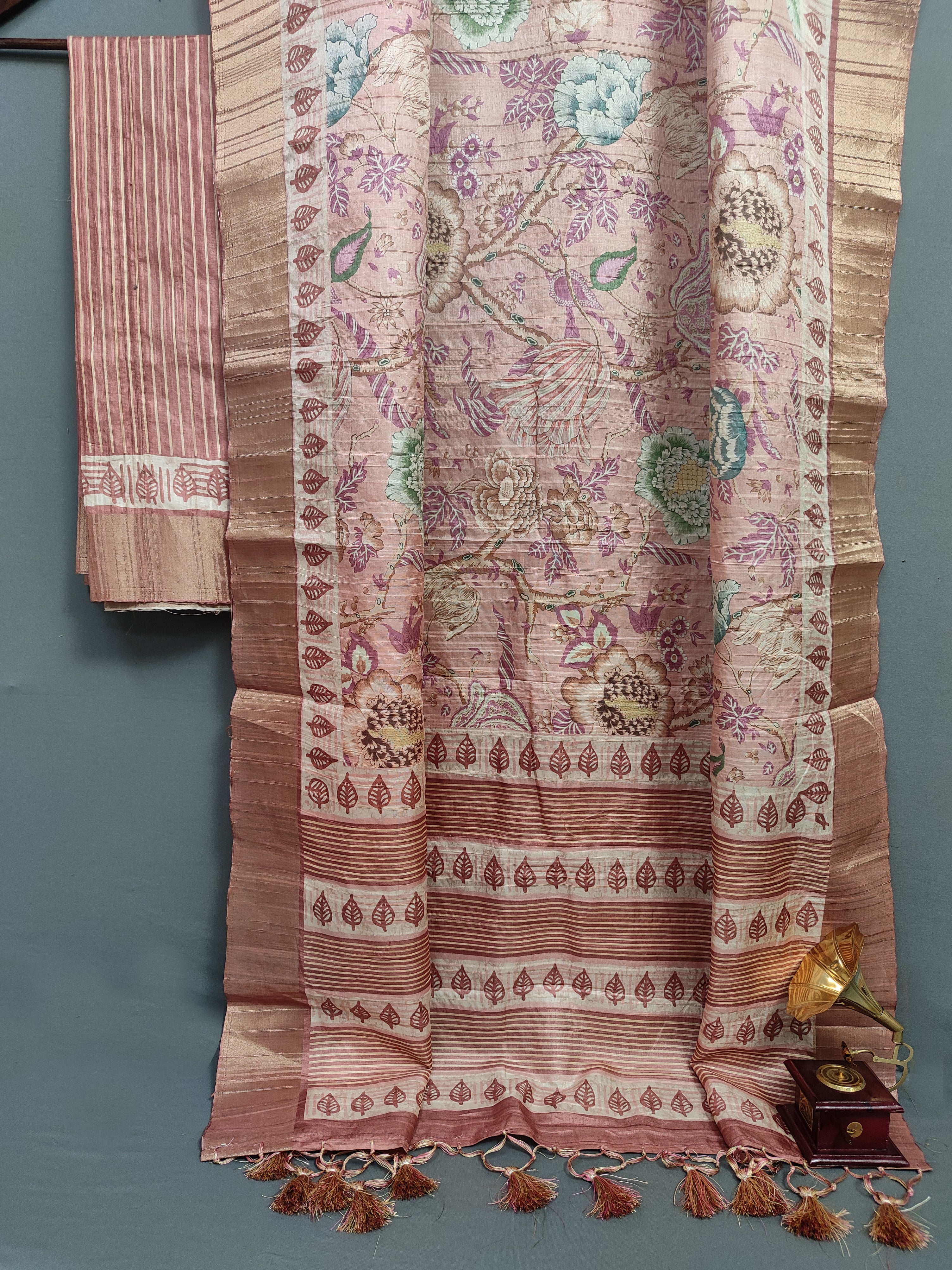 Pink Blossom Extravaganza Chapa Handloom Tussar Saree CA1 Geetha Creation