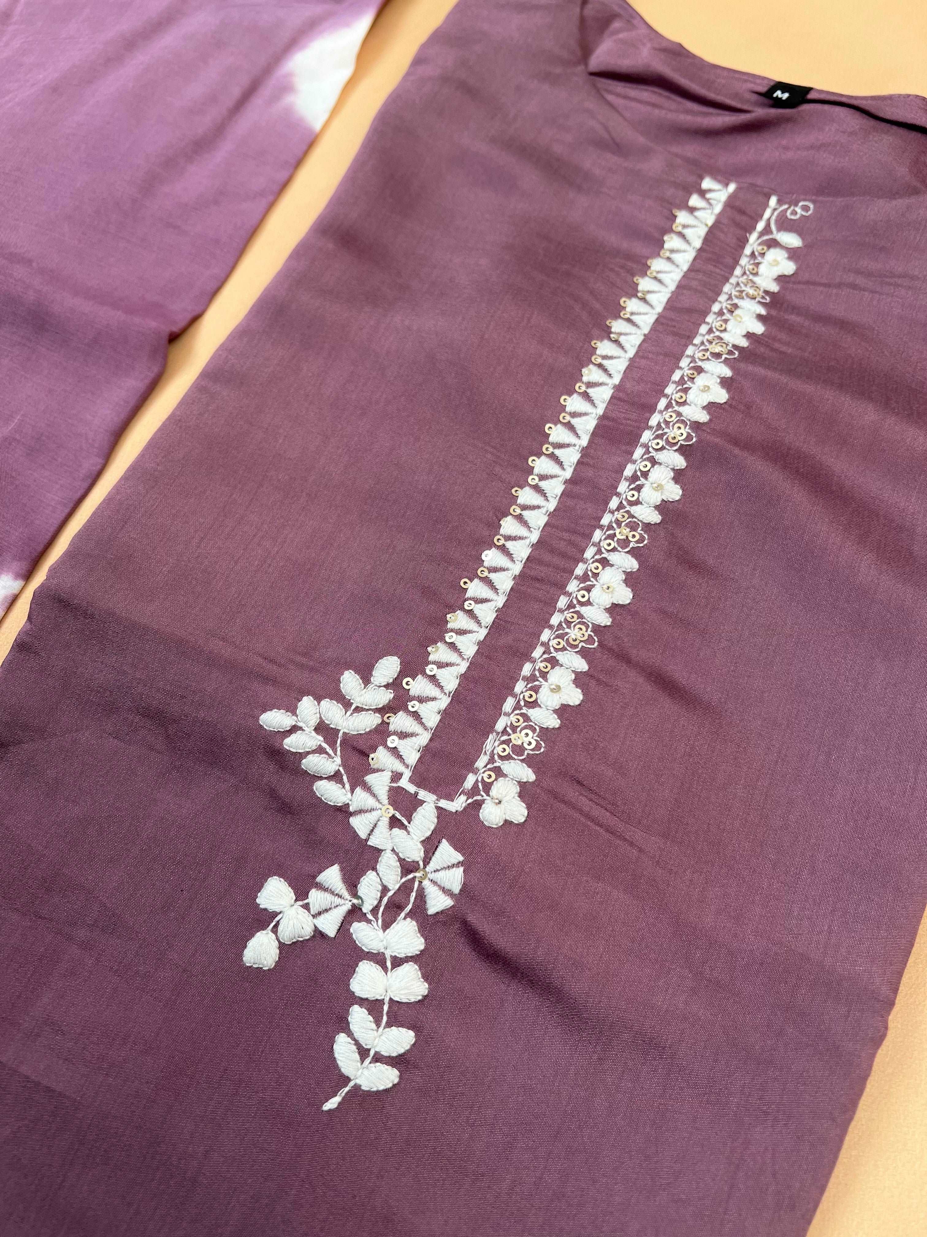 Mauve with White Threadwork Ready to Wear Short Kurti palazzo set