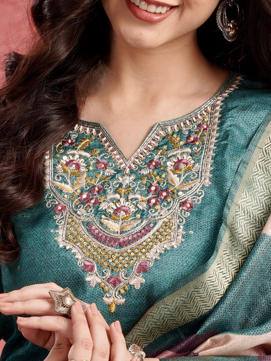 Lush Green Premium Ethnic Ready To Wear Kurti Set Geetha Creation