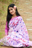 Bursting Rainbow Pink Abstract Linen Saree