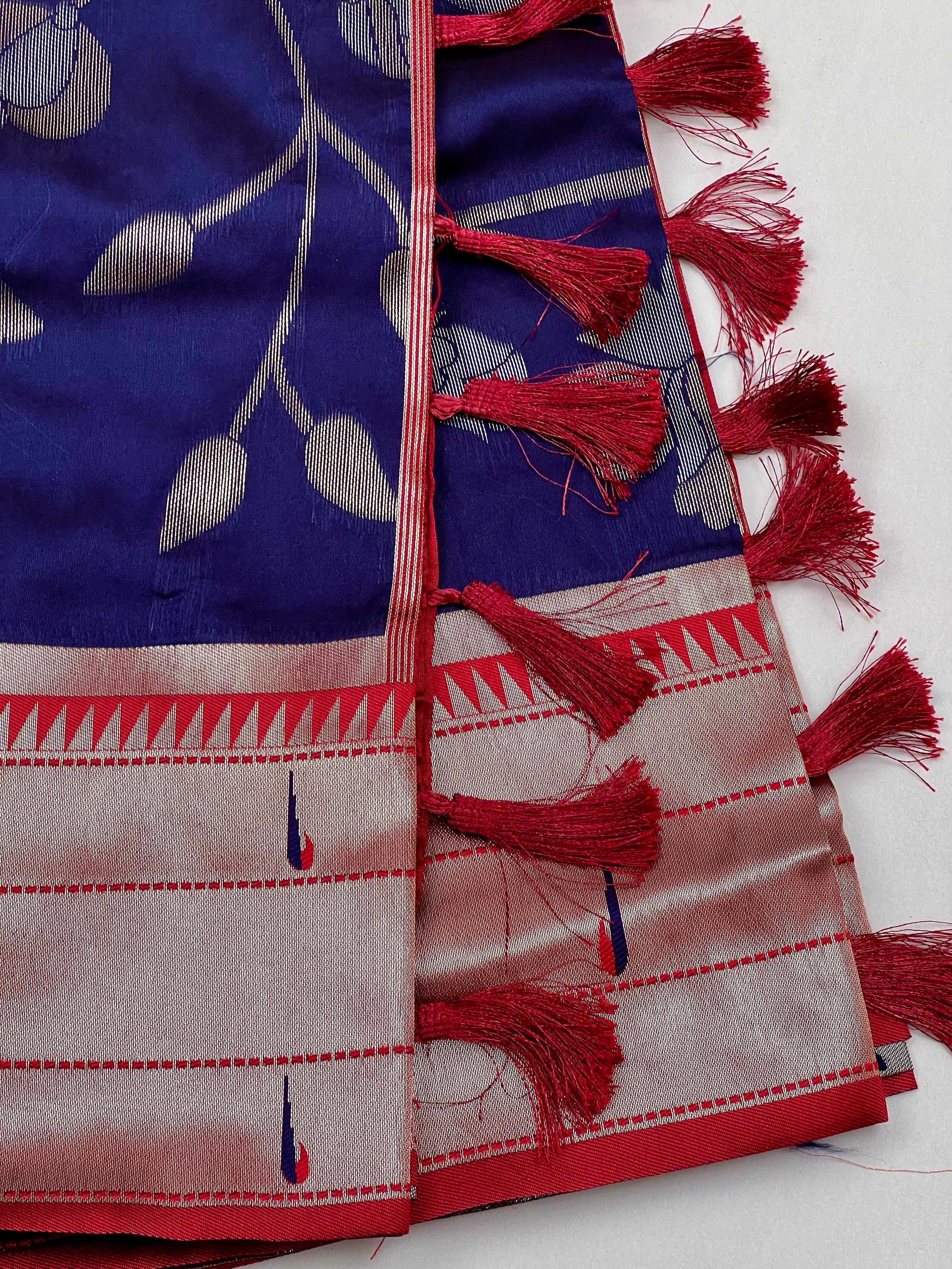 Royal Blue Buttery Soft Silk Paithani Saree - Geetha Creation