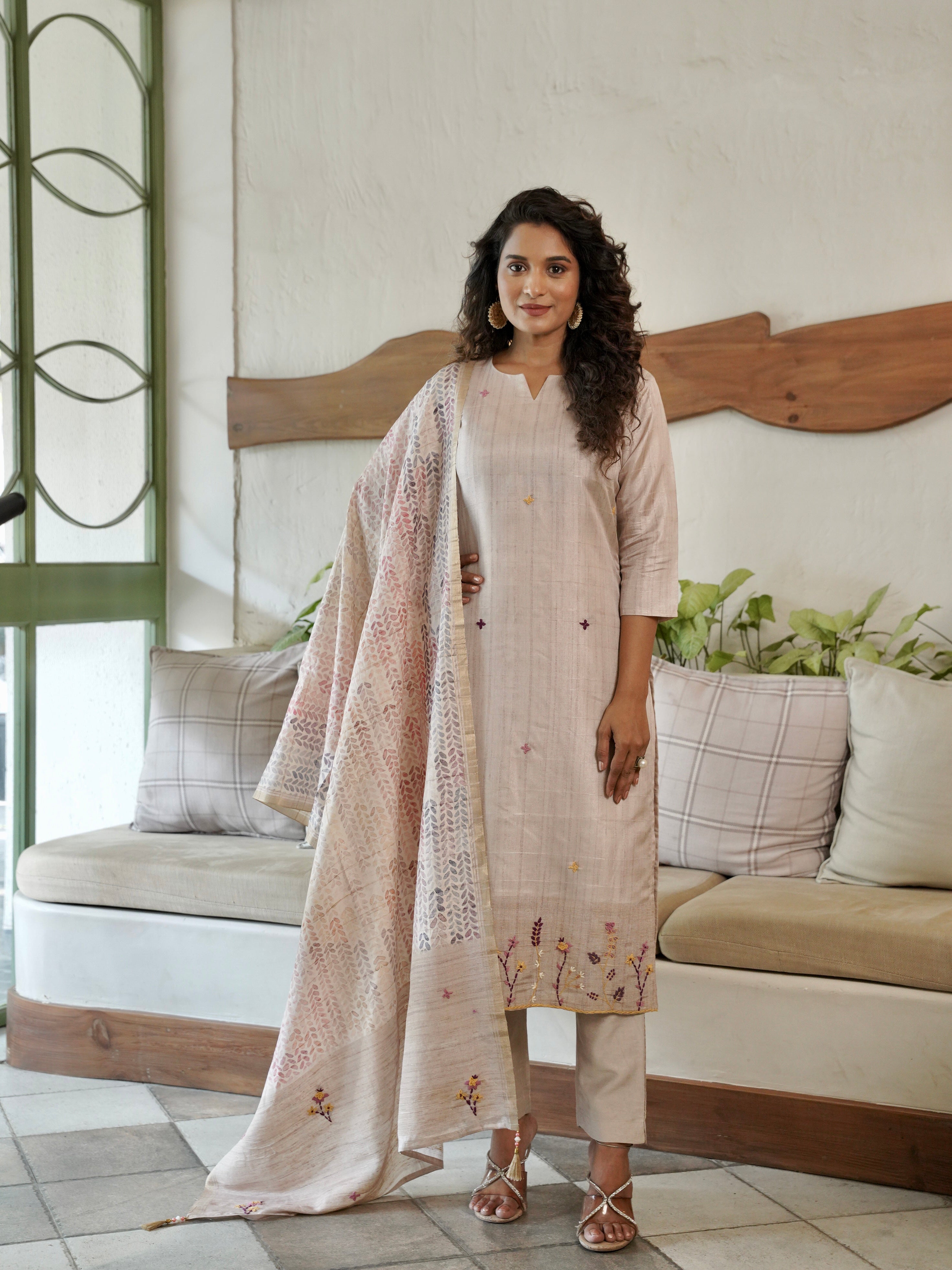 Pehrava in Hand Kantha Ready to Wear Silk Kurti Set Geetha Creation