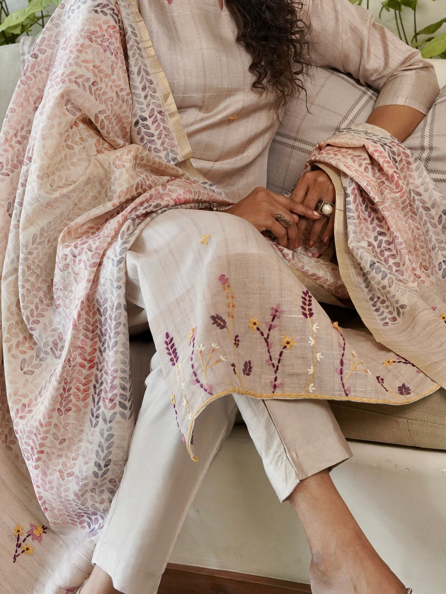 Pehrava in Hand Kantha Ready to Wear Silk Kurti Set Geetha Creation