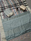 Obsidian Spectrum Symphony Handloom Tussar Saree C4 Geetha Creation