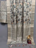 Charcoal Leafy Hues Handloom Tussar Saree C4