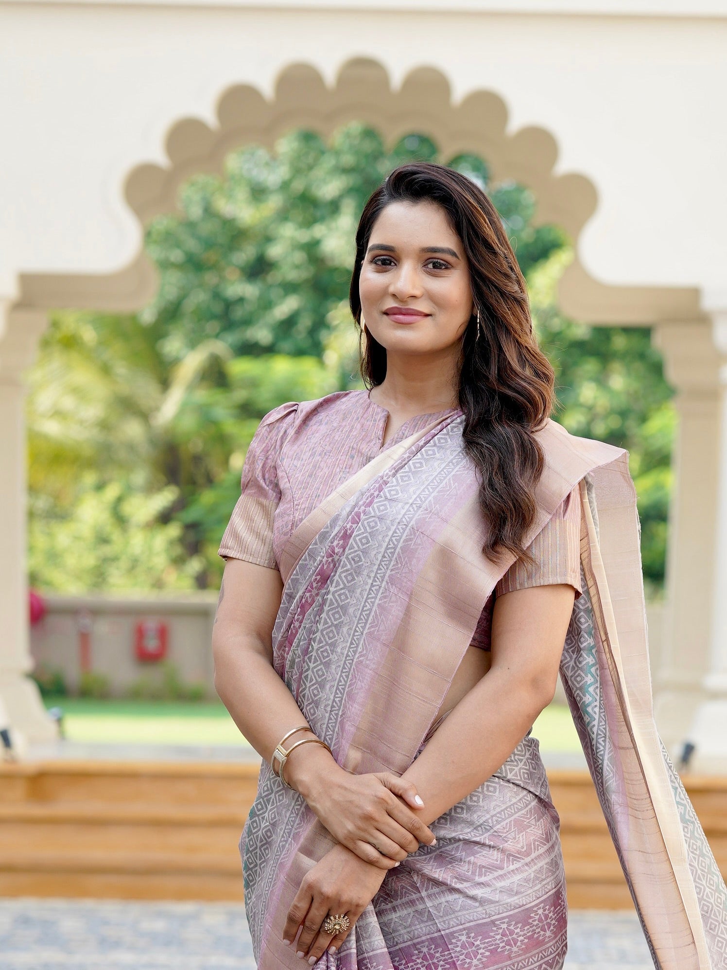 Pastel Geometry Chapa Handloom Tussar Saree C3 Geetha Creation